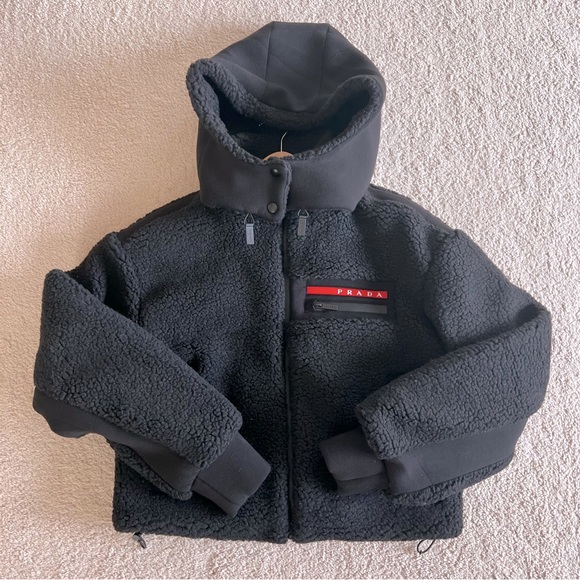 Cropped fleece recycled sweatshirt jacket black size small - Picture 2 of 16